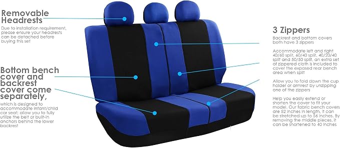 Universal Fabric Seat Covers — Full Set — Blue