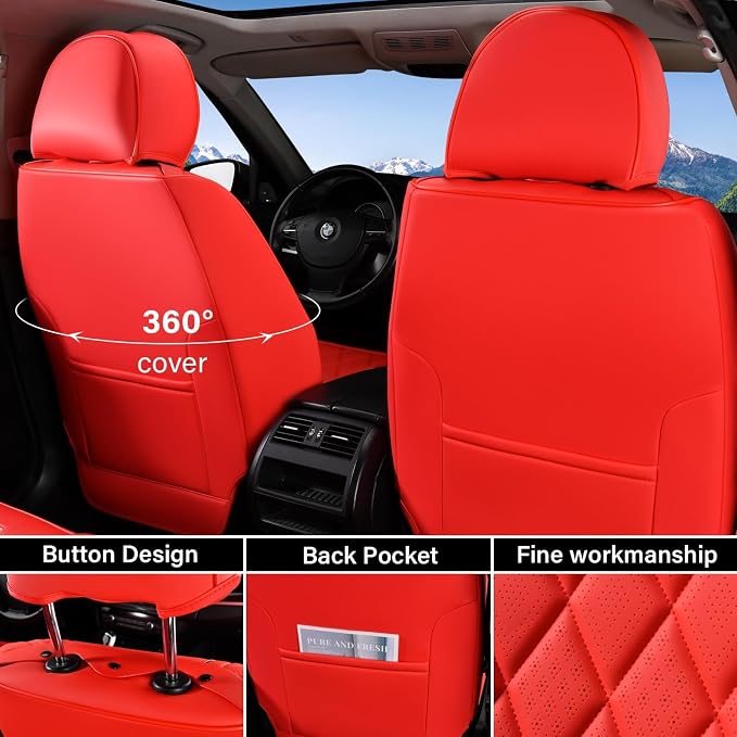 Universal Faux Leather Seat Covers — Front Seat — Red