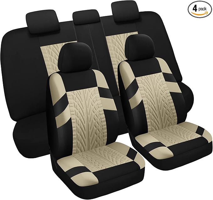 Universal Fabric Seat Covers — Full Set — Black / Beige