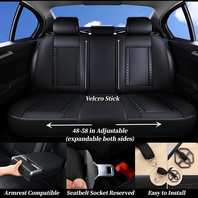 Universal Faux Leather Seat Covers — Full Set — Black