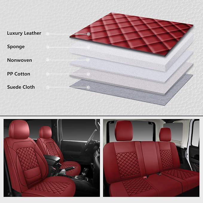 Faux Leather Car Seat Covers — Full Set — Red
