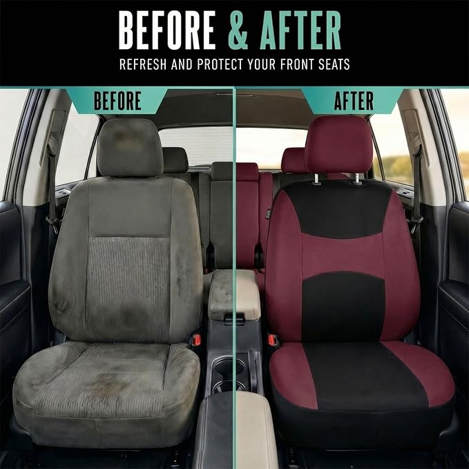 Universal Fabric Seat Covers — Full Set — Burgundy