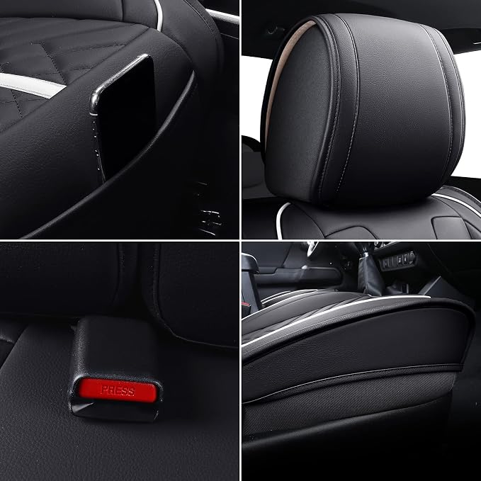 Faux Leather Seat Covers for Toyota Tacoma — Full Set — Black / White