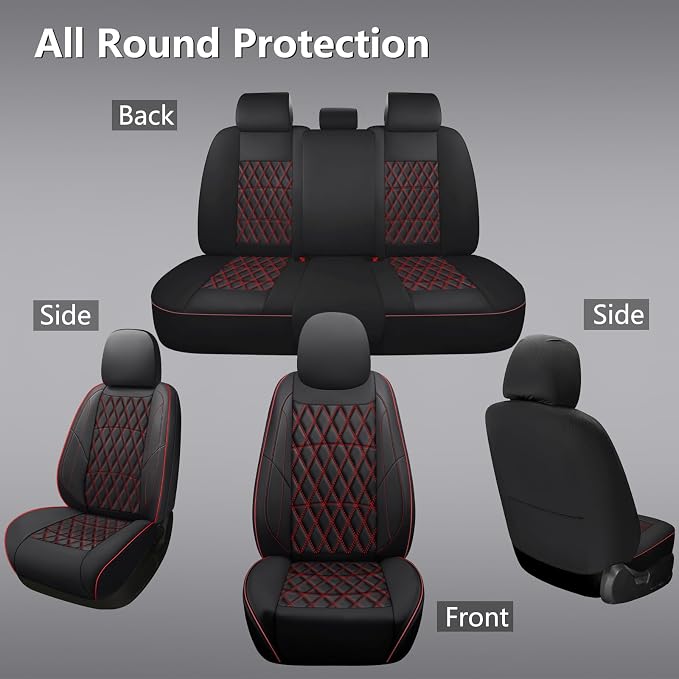 Universal Faux Leather Seat Covers — Full Set — Black / Red