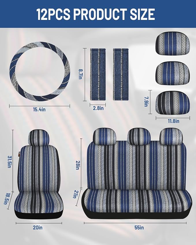 Fabric Car Seat Covers — Full Set — Blue
