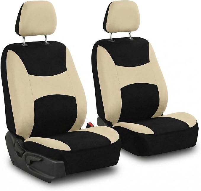 Universal Fabric Seat Covers — Front Seat — Beige / Black