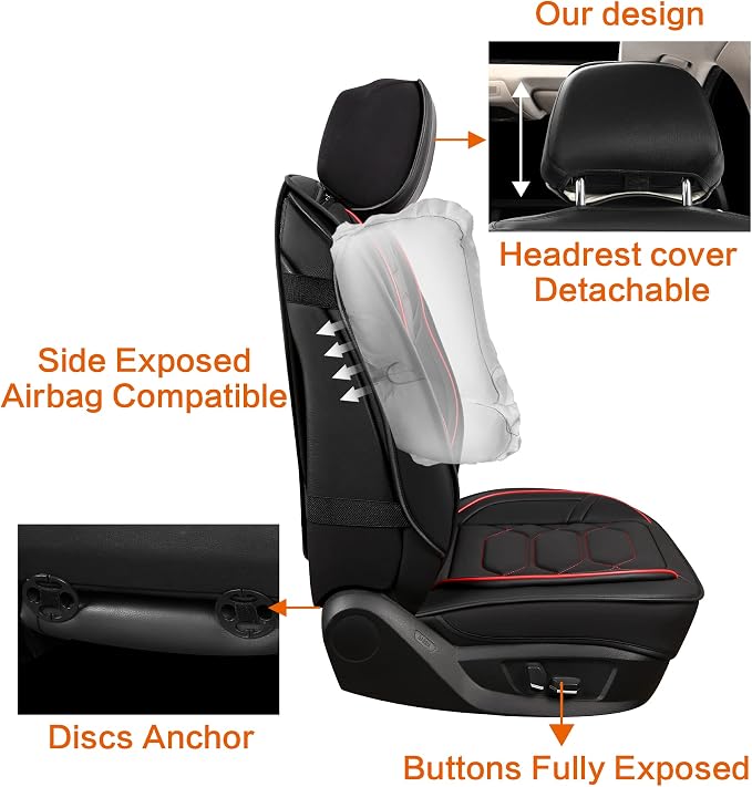 Universal Faux Leather Seat Covers — Full Set — Black / Red
