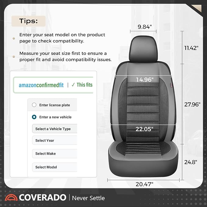 Fabric Car Seat Covers — Front Seat — Black / Gray