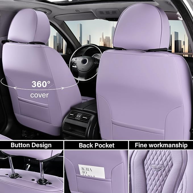 Faux Leather Car Seat Covers — Front Seat — Purple