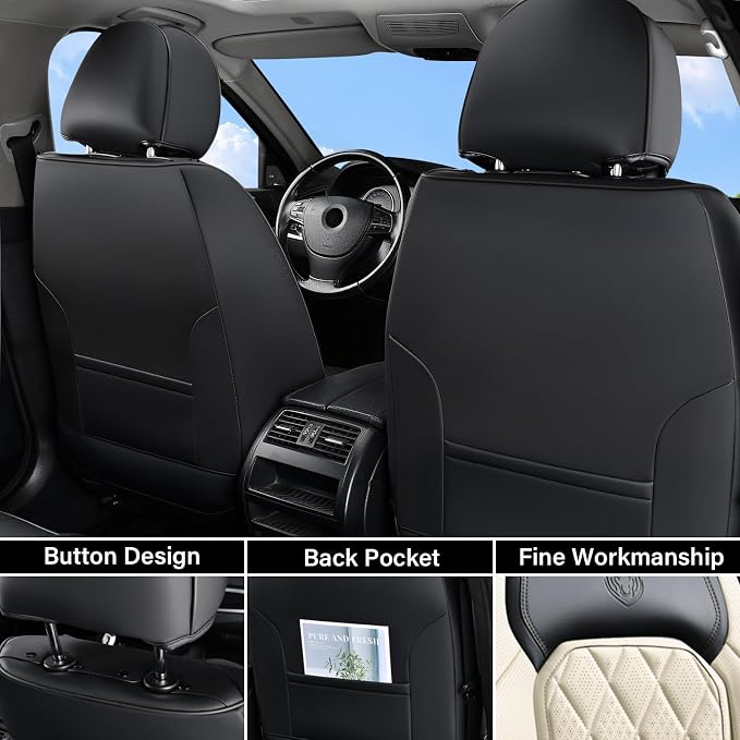 Universal Faux Leather Seat Covers — Front Seat — Black / White