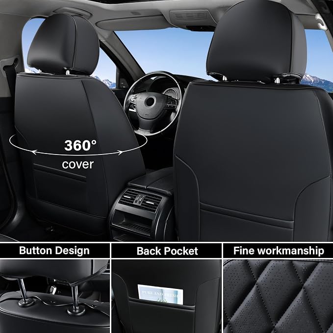 Universal Faux Leather Seat Covers — Front Seat — Black