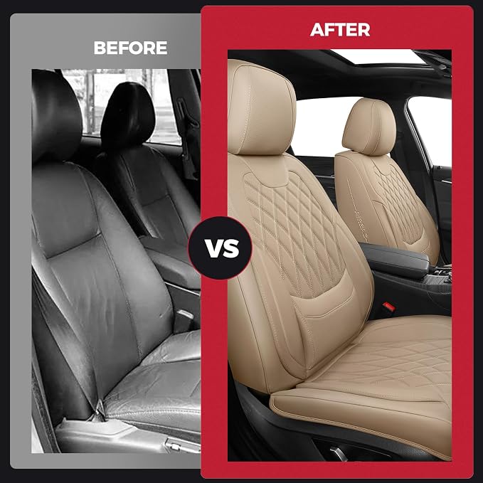 Universal Faux Leather Seat Covers — Full Set — Beige