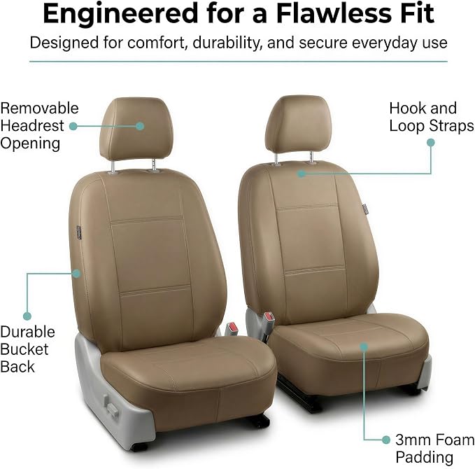 Universal Faux Leather Seat Covers — Front Seat — Tan