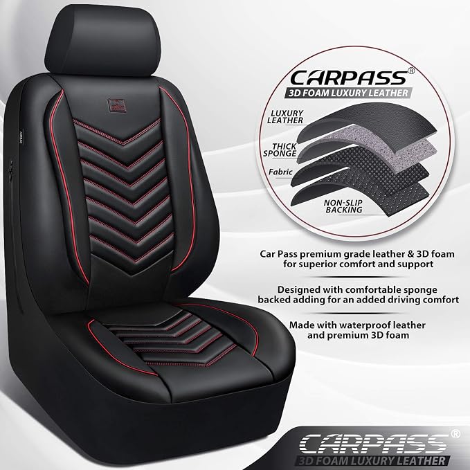Universal Faux Leather Seat Covers — Front Seat — Black / Red