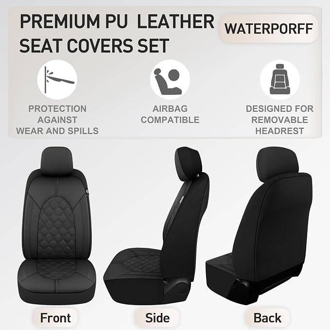 Universal Faux Leather Seat Covers — Front Seat — Black