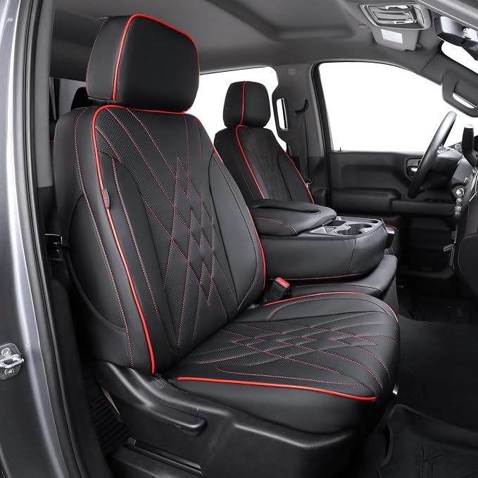 Faux Leather Seat Covers for Chevrolet Silverado — Full Set — Black / Red