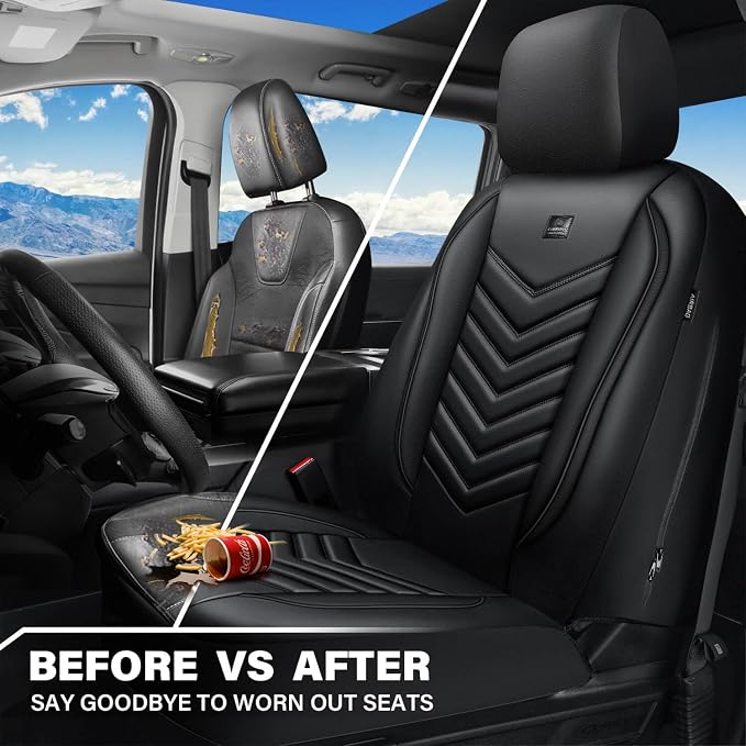 Universal Faux Leather Seat Covers — Front Seat — Black