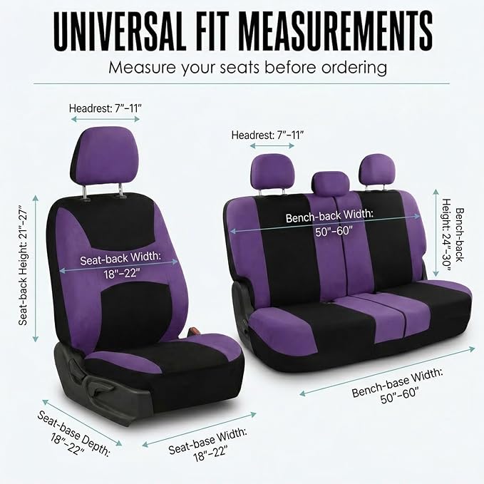 Universal Fabric Seat Covers — Full Set — Purple