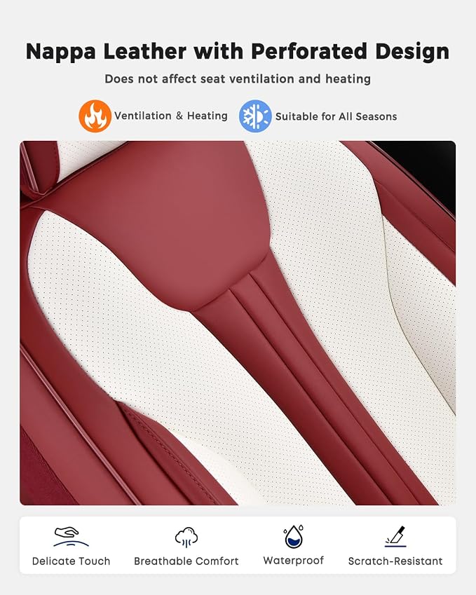 Universal Faux Leather Seat Covers — Red / White