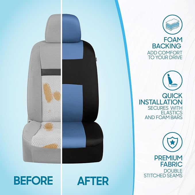 Car Seat Covers — Full Set — Blue / Gray / Black