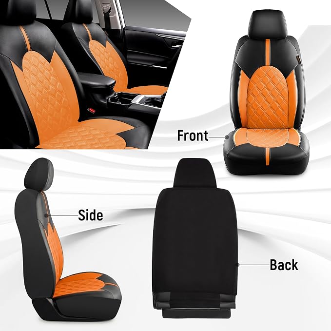 Universal Faux Leather Seat Covers — Front Seat — Orange / Brown