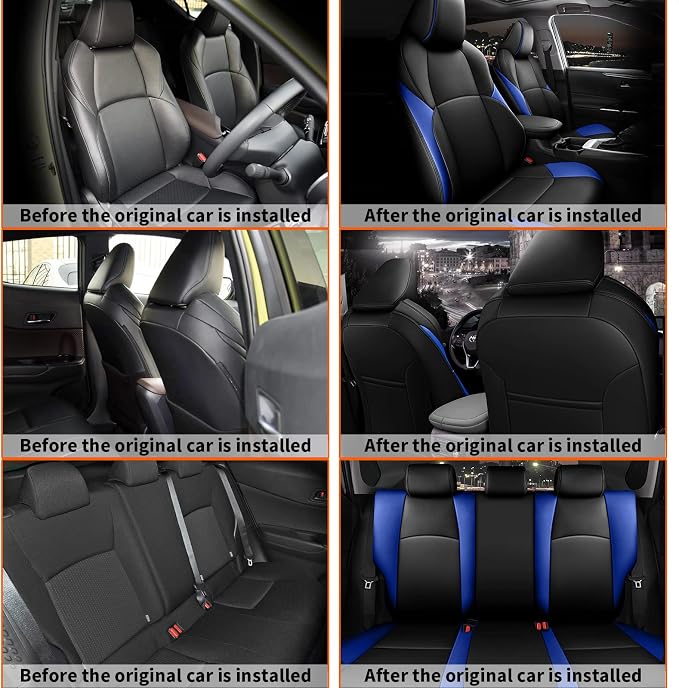 Faux Leather Seat Covers for Toyota C-HR — Full Set — Black / Blue