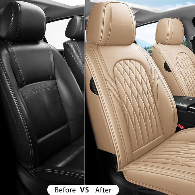 Universal Faux Leather Seat Covers — Full Set — Beige