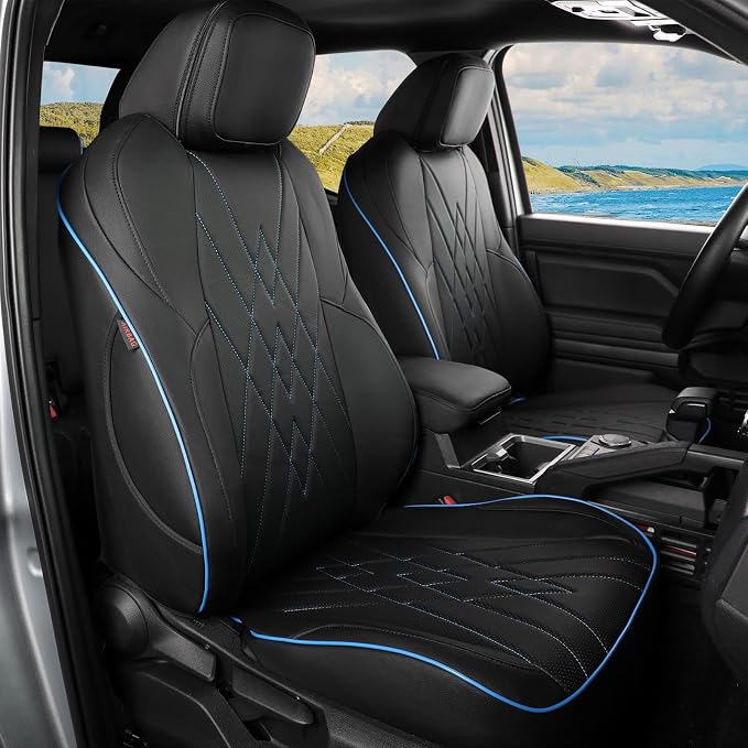 Faux Leather Seat Covers for Toyota Tacoma — Full Set — Black / Blue