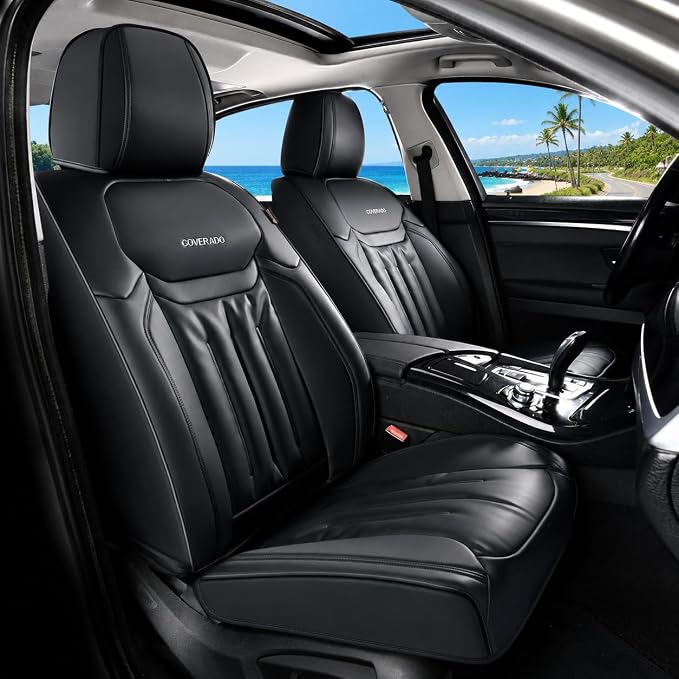 Universal Faux Leather Seat Covers — Front Seat — Black