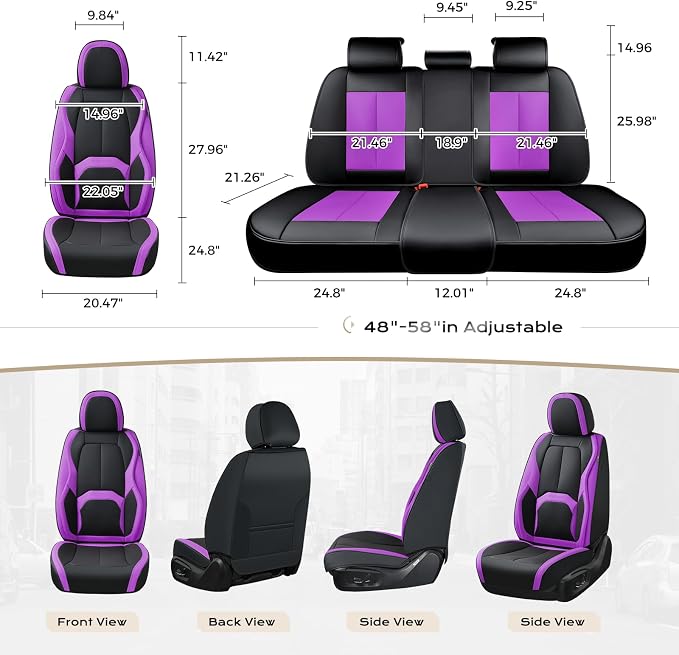 Universal Seat Covers — Full Set — Black / Purple
