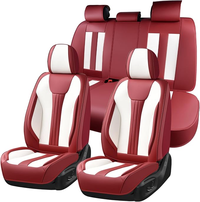 Universal Faux Leather Seat Covers — Red / White