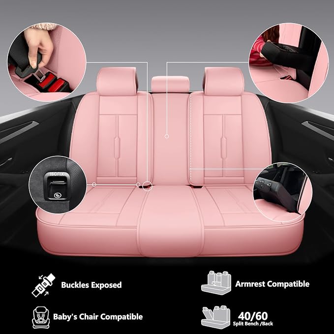 Universal Faux Leather Seat Covers — Full Set — Pink