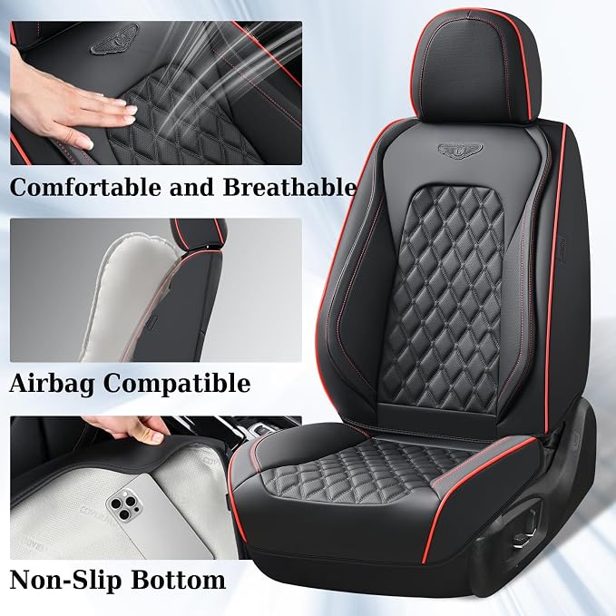 Universal Faux Leather Seat Covers — Full Set — Black / Red