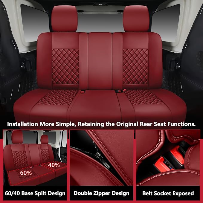 Faux Leather Car Seat Covers — Full Set — Red