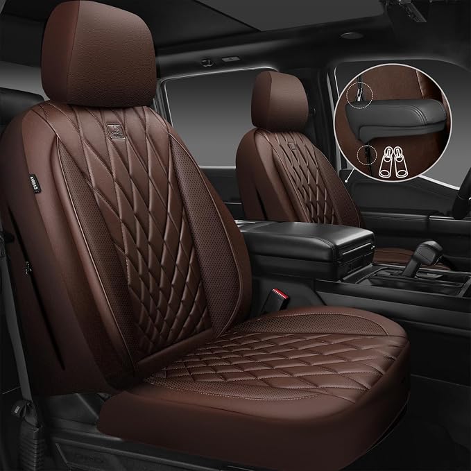 Universal Faux Leather Seat Covers — Front Seat — Brown