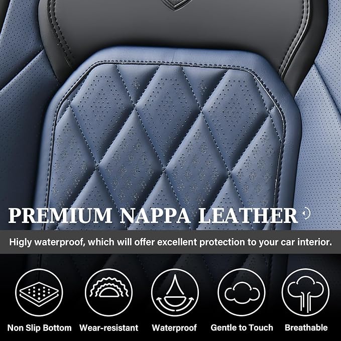 Universal Faux Leather Seat Covers — Full Set — Black / Blue