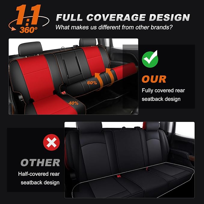 Faux Leather Seat Covers for Chevrolet Silverado / GMC Sierra — Full Set — Black / Red