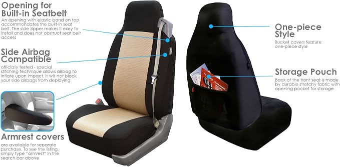 Fabric Car Seat Covers — Beige / Black
