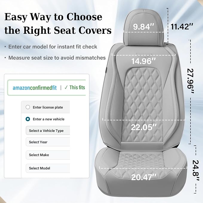 Universal Faux Leather Seat Covers — Full Set — Gray