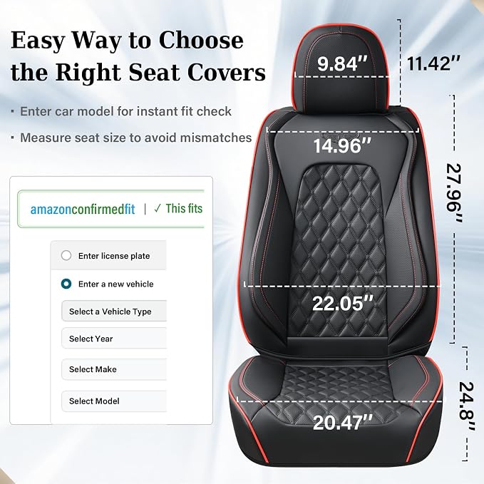 Universal Faux Leather Seat Covers — Full Set — Black / Red