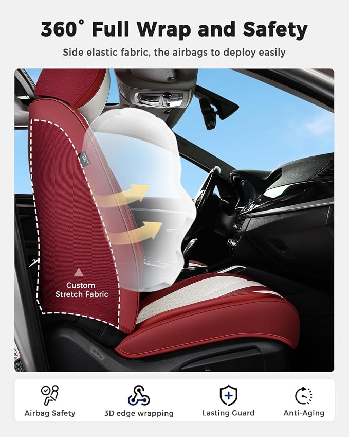 Universal Faux Leather Seat Covers — Red / White