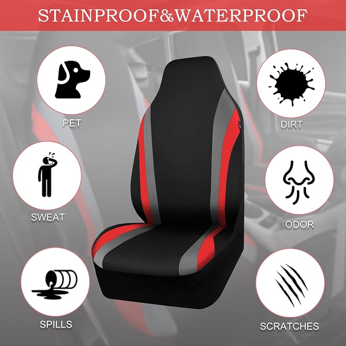 Universal Neoprene Seat Covers — Front Seat — Black / Red