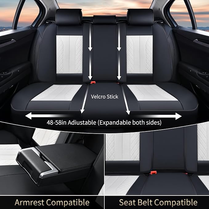 Universal Faux Leather Seat Covers — Full Set — Black / White