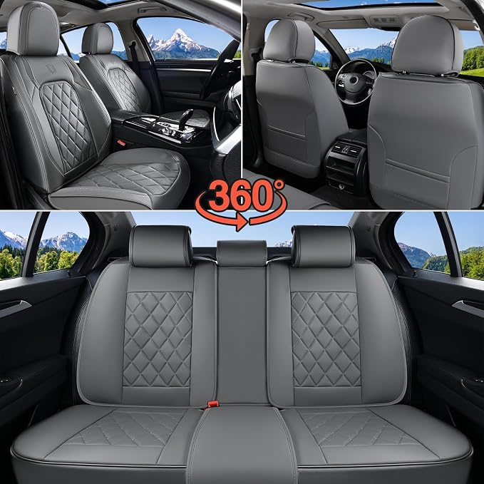 Universal Faux Leather Seat Covers — Full Set — Gray