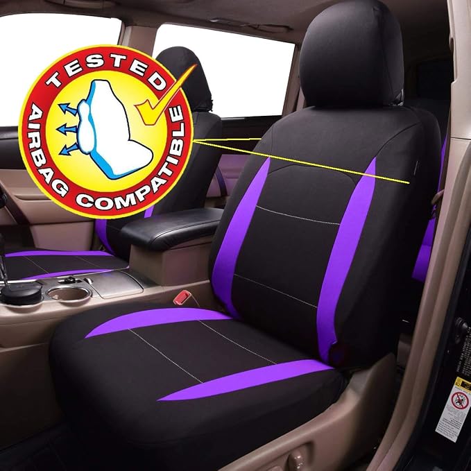 Fabric Car Seat Covers — Full Set — Black / Purple