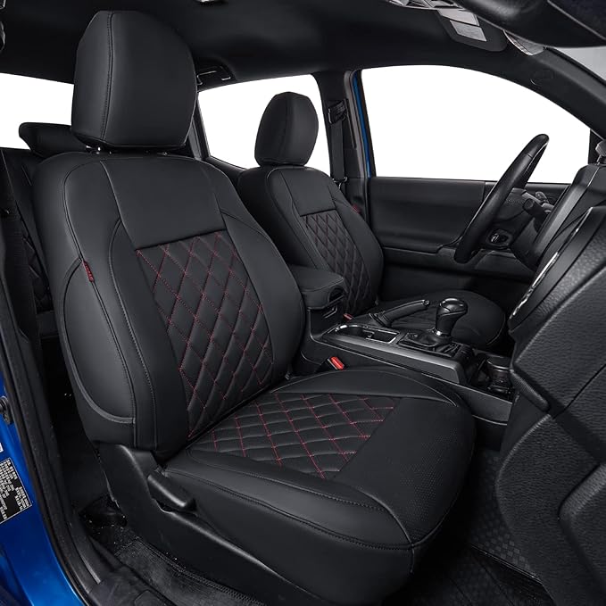 Faux Leather Seat Covers for Toyota Tacoma — Full Set — Red / Black