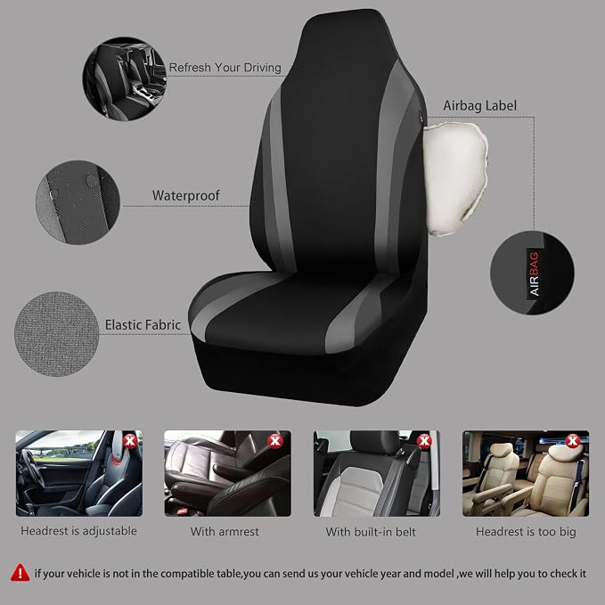 Universal Neoprene Seat Covers — Front Seat — Black / Gray