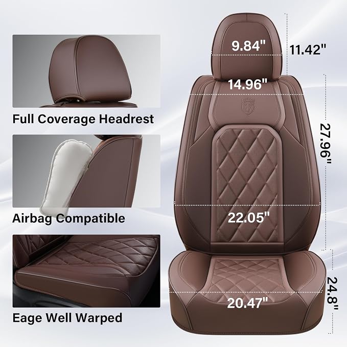 Universal Faux Leather Seat Covers — Front Seat — Brown