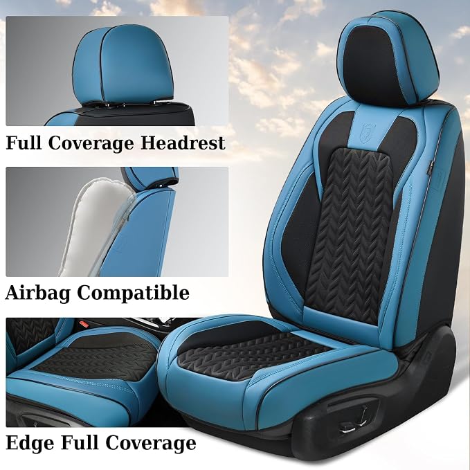 Universal Faux Leather Seat Covers — Front Seat — Blue