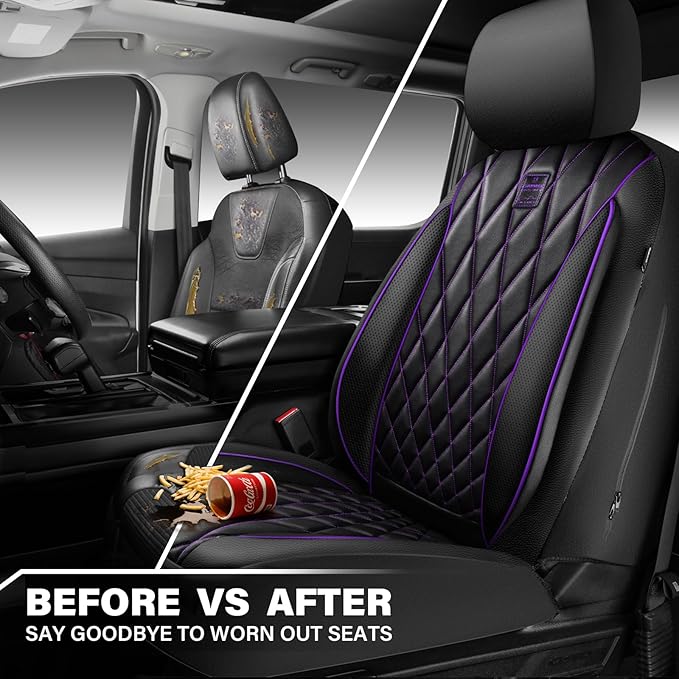 Universal Faux Leather Seat Covers — Front Seat — Black / Purple